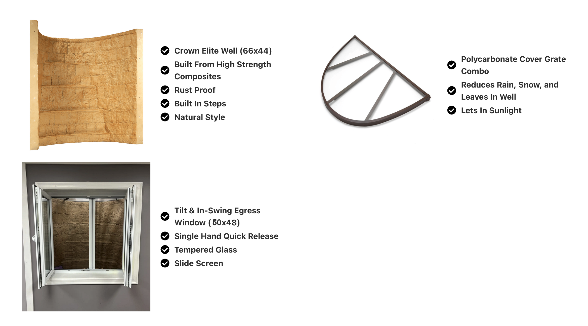 Crown Elite Package — composite fiberglass egress window well